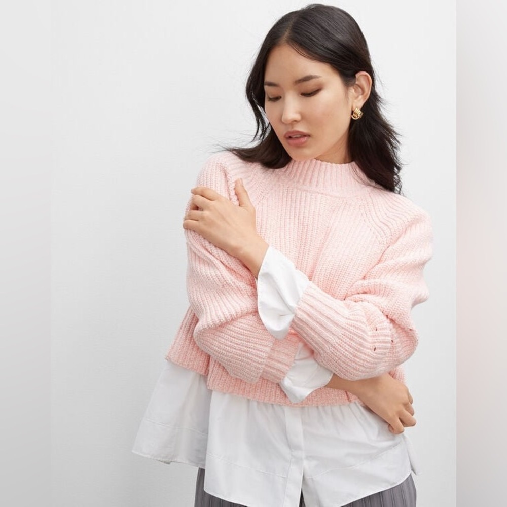 Ribbed A-Line Mock Neck Sweater